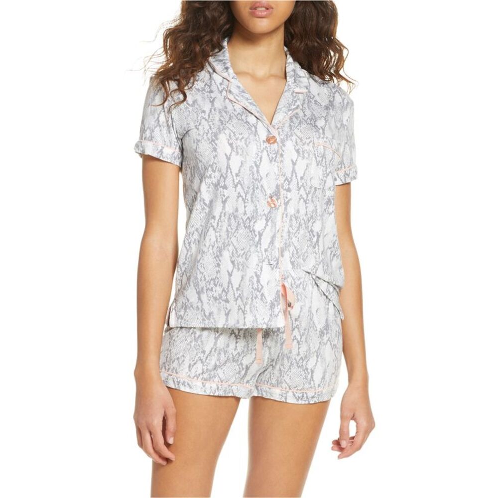 P.J. Salvage Womens Printed Button Down Pajama Tops, White, M, DM